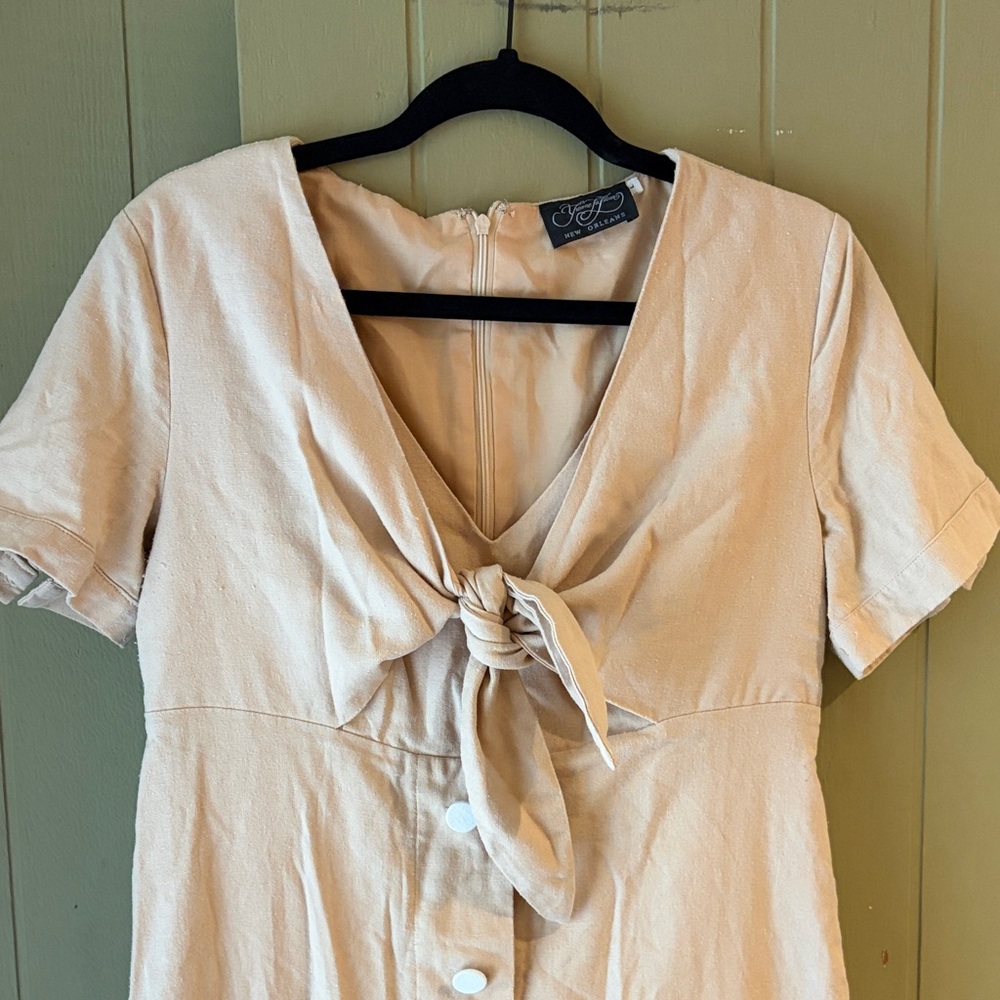 Yvonne Lafleur Cream Tie-Front Button Midi Dress - Picture 3 of 6